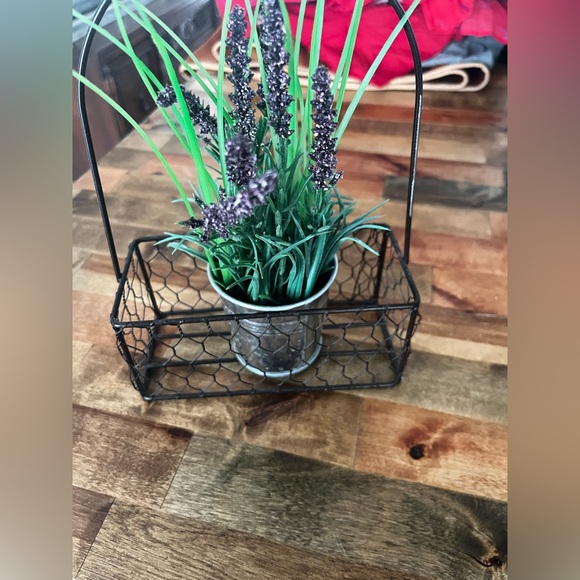 Faux Lavender Plant in Black Wire Basket - Picture 3 of 4
